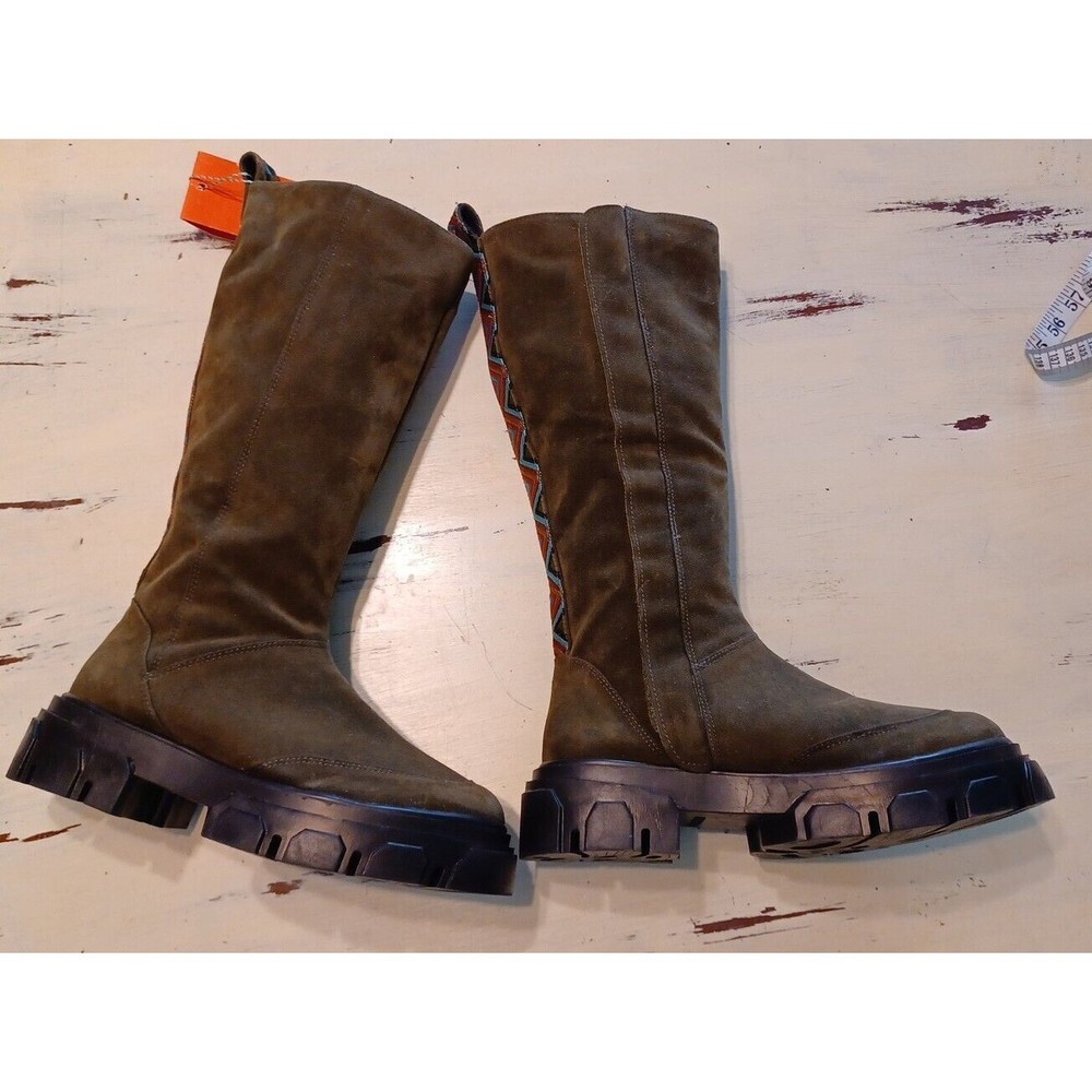 FARM Rio Olive Combat Boots with Orange Accents